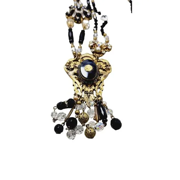 Vintage Spectacular One of a Kind Reworked Crystal Glass Brass Dangle Necklace